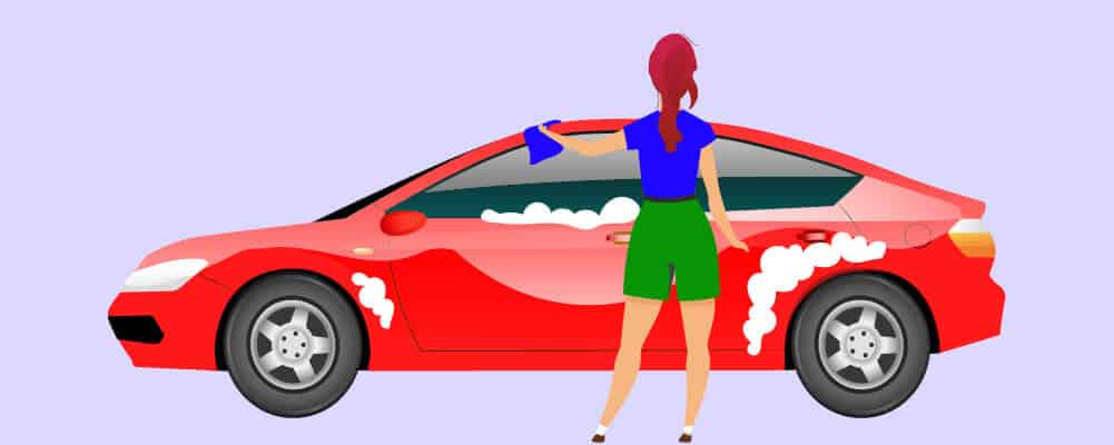 Woman washing her car